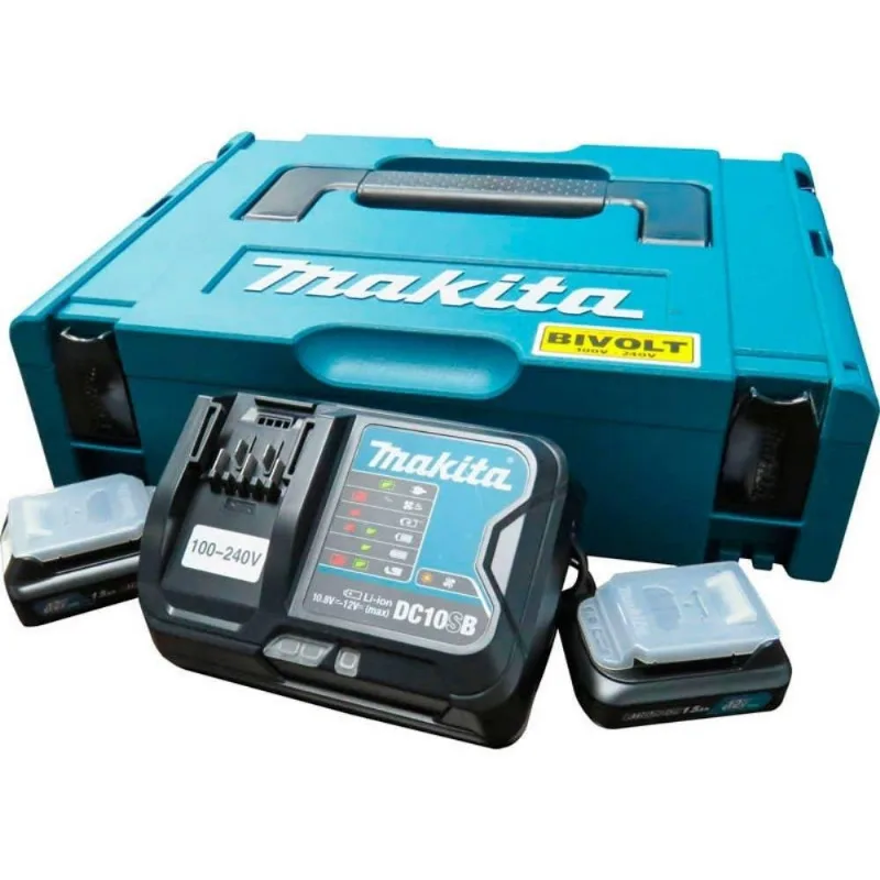 Carregador Bivolt 1.5ah A 4.0ah Dc10sb Com 2 Baterias 1,5ah 12v E Maleta Makita