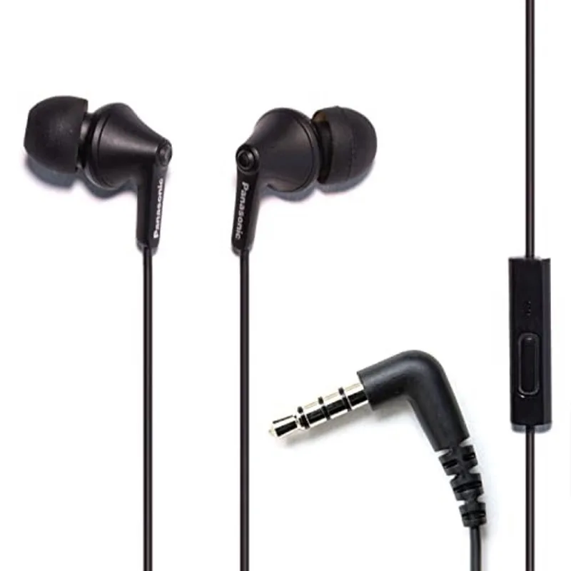 Fones de ouvido com fio Panasonic ErgoFit, fones de ouvido in-ear com microfone e controlador de chamada, fones de ouvido personalizados ergonômicos (s/m/l), tomada de 3,5 mm para telefones e laptops