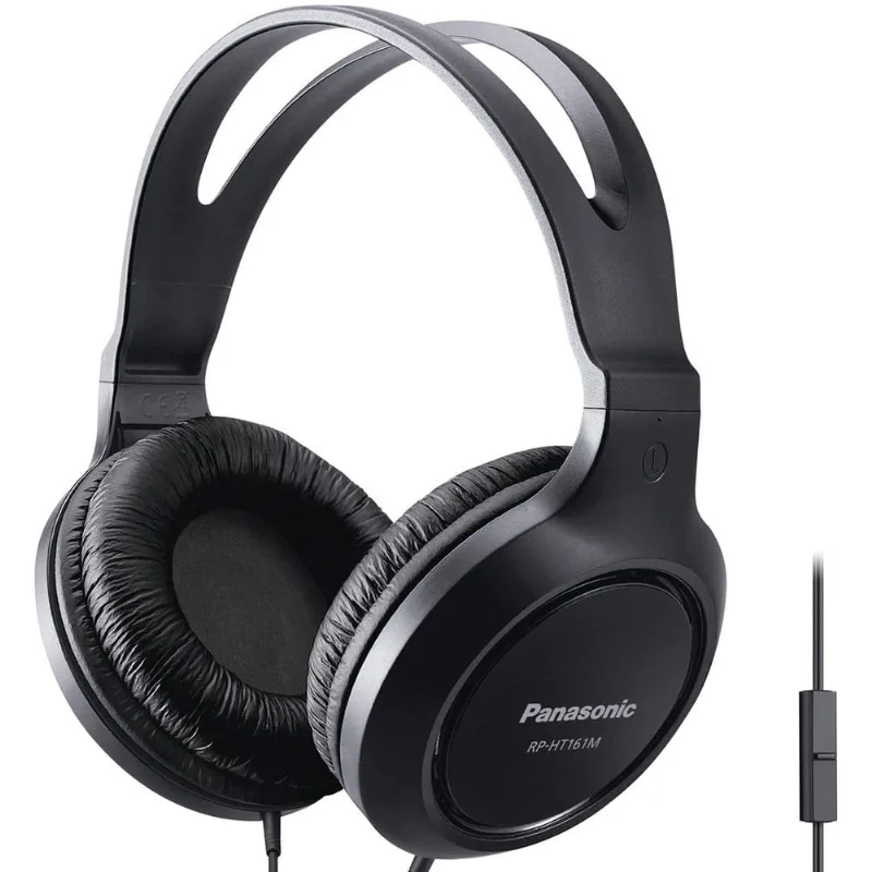 Fones de ouvido leves panasônicos com microfone e cabo longo - RP-HT161M (preto)
