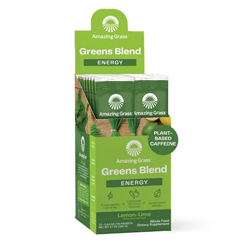Amazing Grass Greens Blend Energy: Super Greens Powder &amp; Plant Based Cafeína Com Matcha Green Tea &amp; Beet Root Powder, Limão Limão, 15 Por - Não Informado