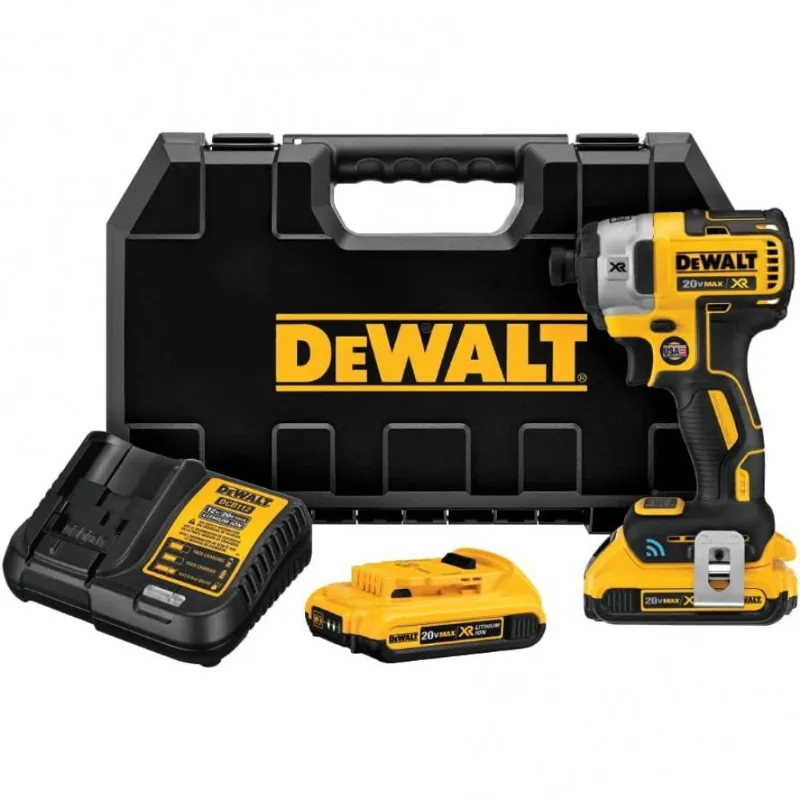 Kit Chave De Impacto Com Bluetooth, Bateria 20v Max Xr, Carregador E Bolsa De Transporte, Dewalt Dcf888d2, Amarelo