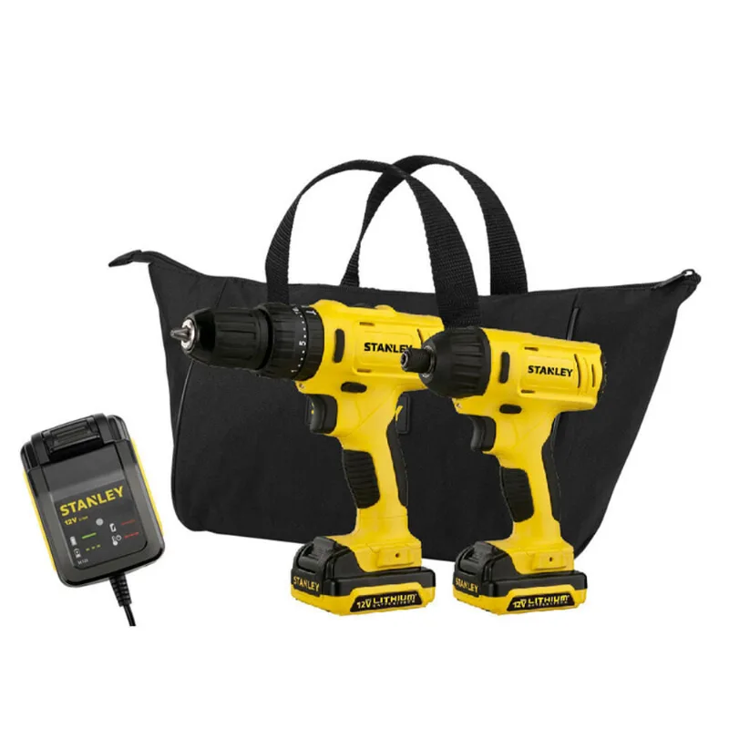 Kit Parafusadeira Furadeira 3/8 Pol 10mm Schi121s2fk Com 100 Acessórios Stanley