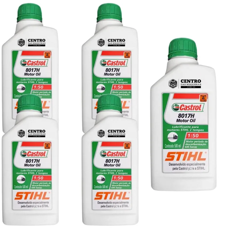 Kit Com 5 Unidades De Óleo 2 Tempos Castrol Stihl 500ml Alta Lubrificação Para Roçadeiras 2 Tempos Stihl, Vulcan, Toyama, Kawashima Entre Outros
