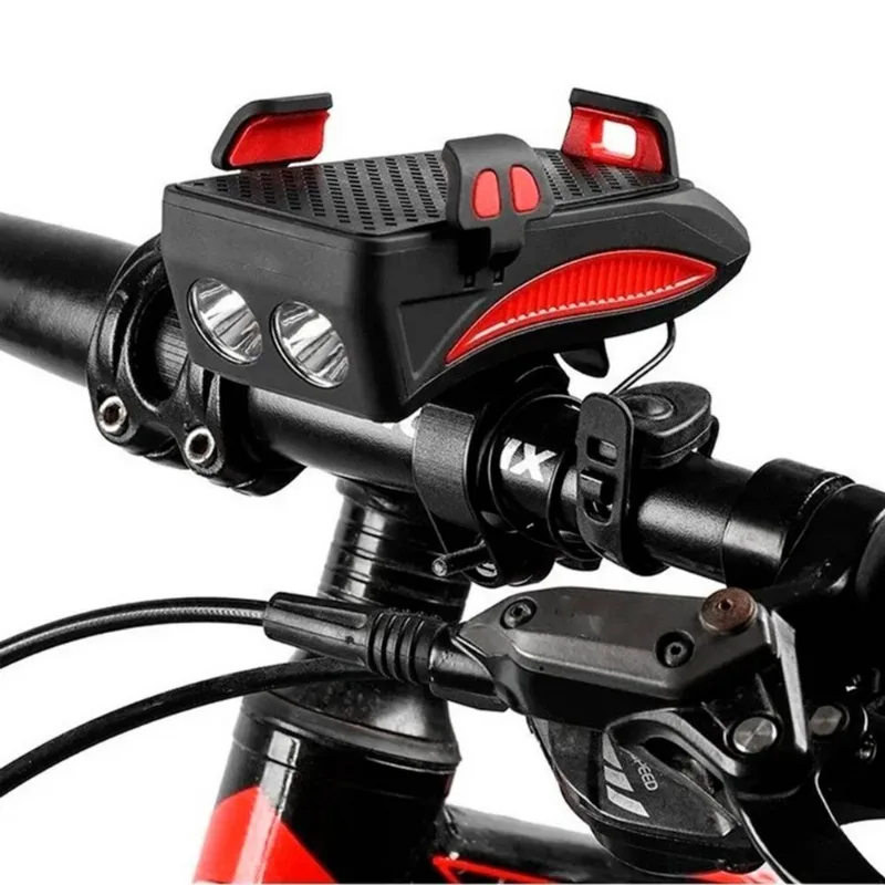 Suporte de telefone LED para bicicleta e lâmpada de sirene 4-6,5 preta