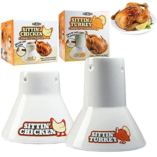Cook's Choice Cerâmica Vaporer Cerveja Lata Roasters Combo Pack- Frango Sittin' E Peru Marinade Barbecue Cookers- Infuse Bbq Sabores - Não Informado