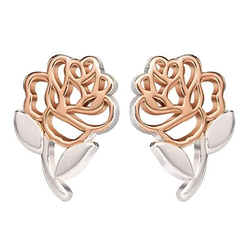 Disney, A Bela e a Fera Sterling Prata Dois Brincos de Garanhão Rosa da Belle - Não Disponível