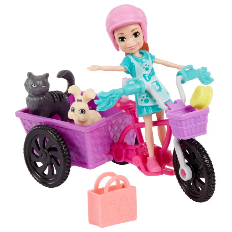Boneca Polly Pocket - Polly Aventura de Bicicleta com Pet - Lila - Mattel