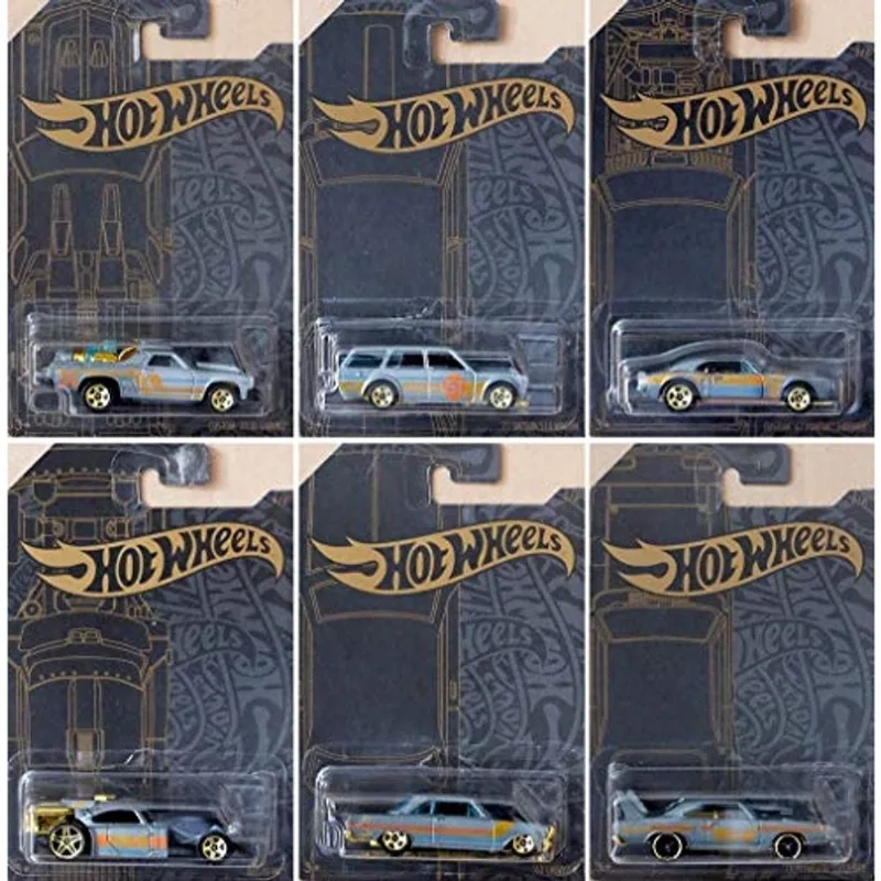 Hot Wheels 51º Aniversário Satin & Chrome Série Conjunto de 6 Carros, Custom '71 El Camino, 71 Datsun 510 Wagon, Custom '67 Pontiac Firebird, Aristo Rat, 63 Chevy ii
