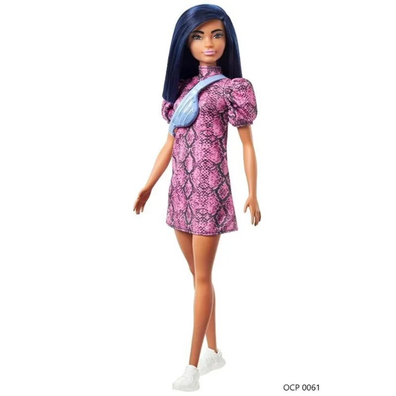 Boneca Barbie Fashionistas 143 Cabelo Azul Vestido Rosa Preto - Mattel
