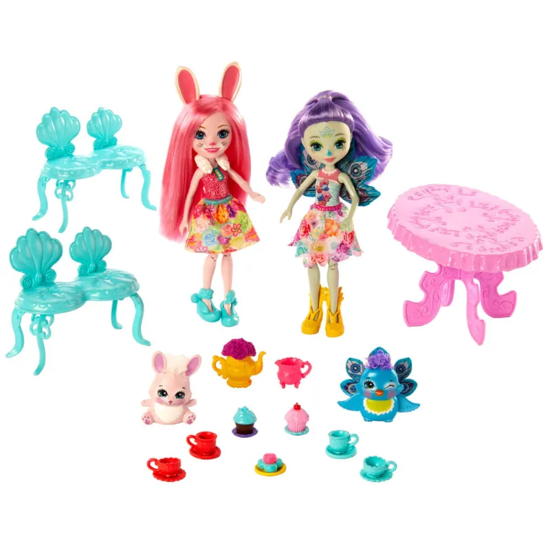 Boneca Articulada - Enchantimals - Festa do Chá - Patter Peacock e Bree Bunny - Mattel