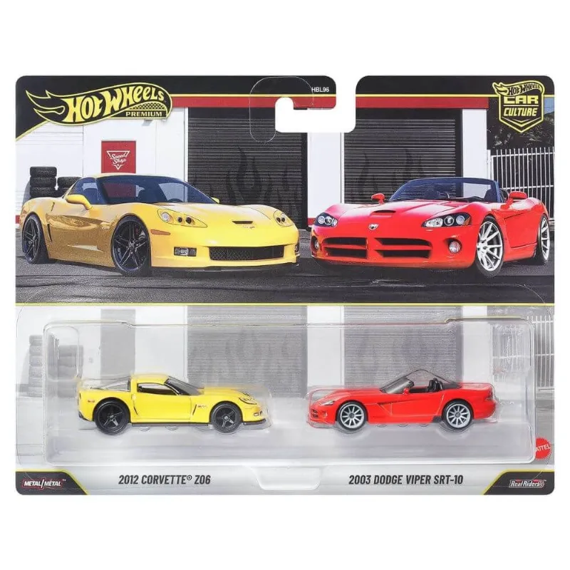 Kit 2 Hot Wheels Premium Car Culture 1:64 - 2012 Corvette Z06 + 2003 Dodge Viper SRT-10 - Mattel HBL96/JHW54