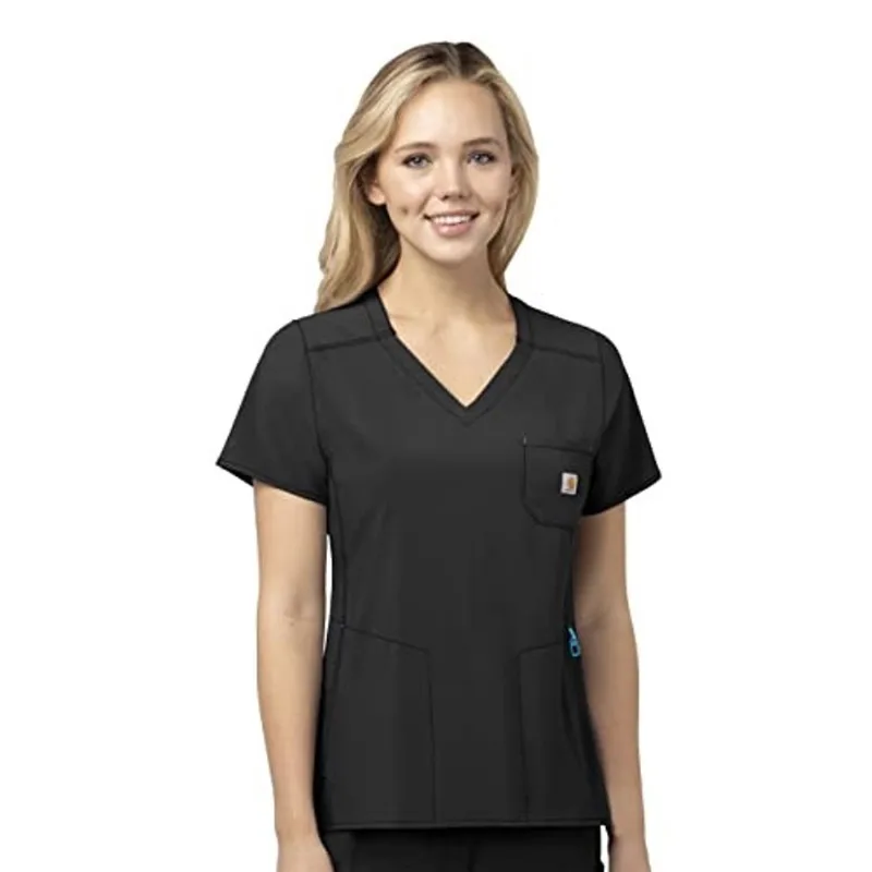 Carhartt Women's Force Modern Fit Peito Bolso Scrub Top, Preto, L