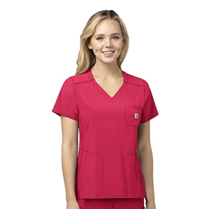 Carhartt Women's Force Modern Fit Peito Bolso Scrub Top, Azaleia, xs