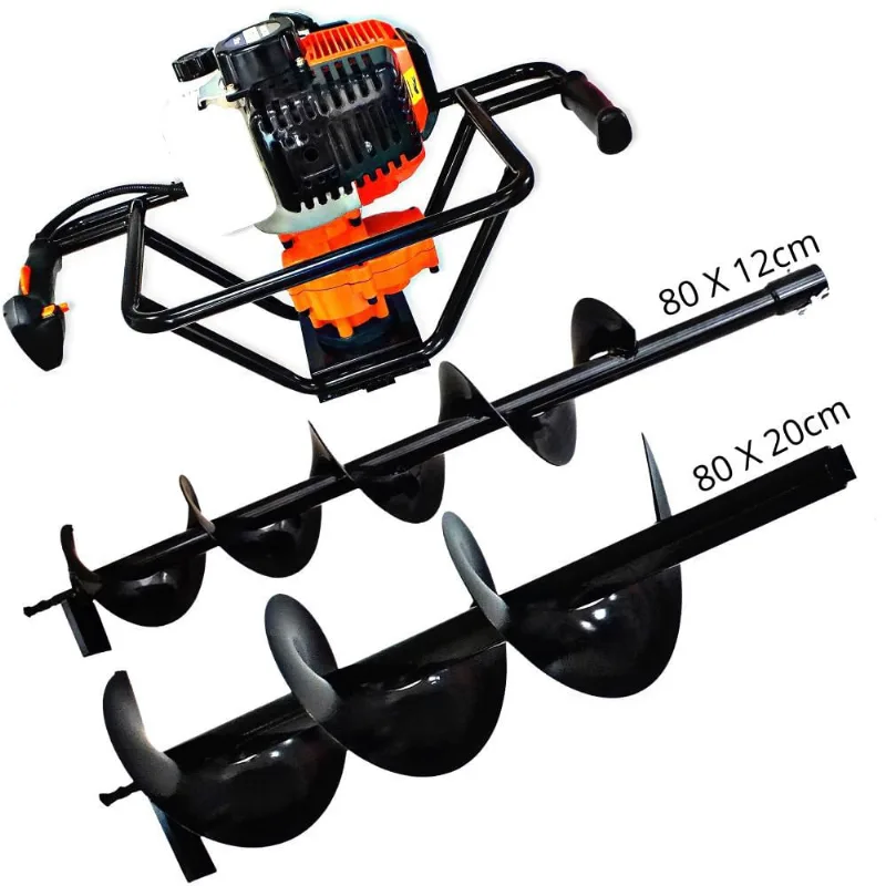 Perfurador de Solo de Alta Eficiência Vulcan Com Broca 80x12cm e 80x20cm á Gasolina 52cc 2,5hp 2t