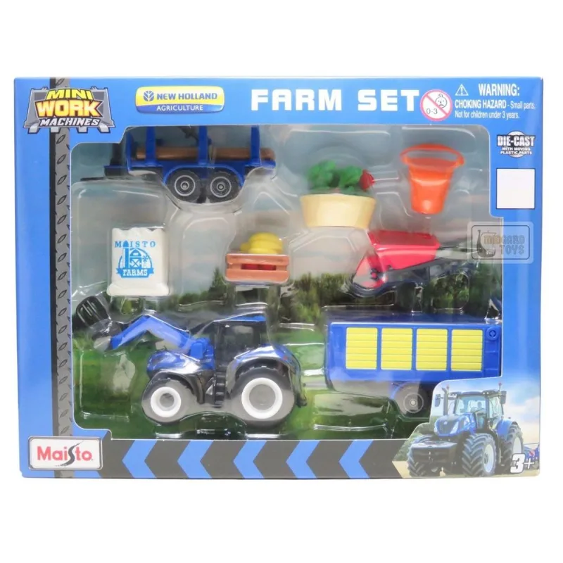 Conjunto Playset Fazenda c/ Trator New Holland e Carretas - Mini Work Machines - 1/64 - Maisto