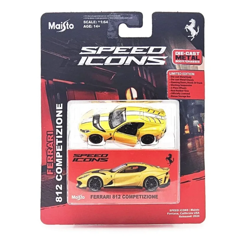 Ferrari 812 Competizione Amarela - Speed Icons - Pneus de Borracha - 1/64 - Maisto