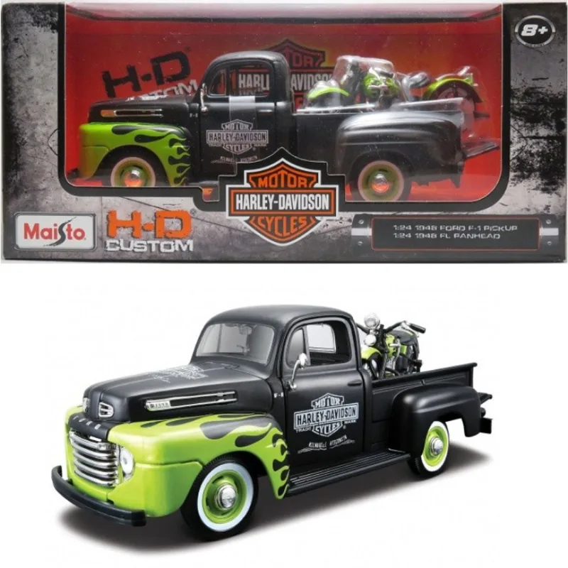 1948 Ford F-1 Pickup + 1948 FL Panhead - Harley Davidson HD Custom - 1/24 - Maisto