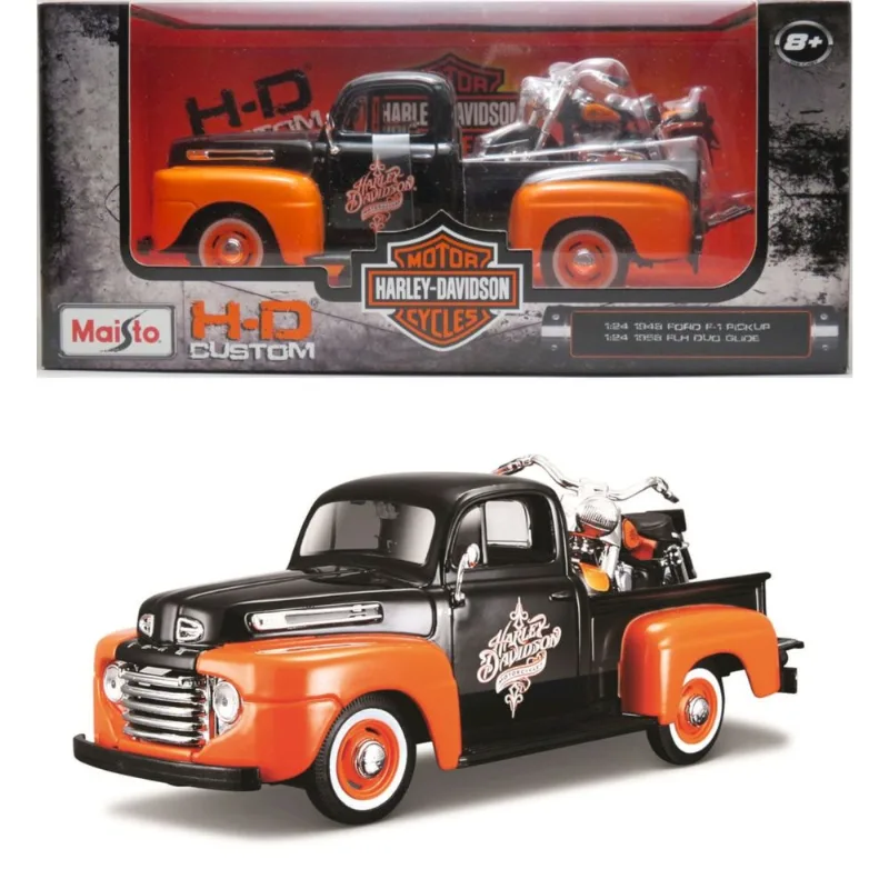 1948 Ford F-1 Pickup + 1958 FLH Duo Glide - Harley Davidson HD Custom - 1/24 - Maisto