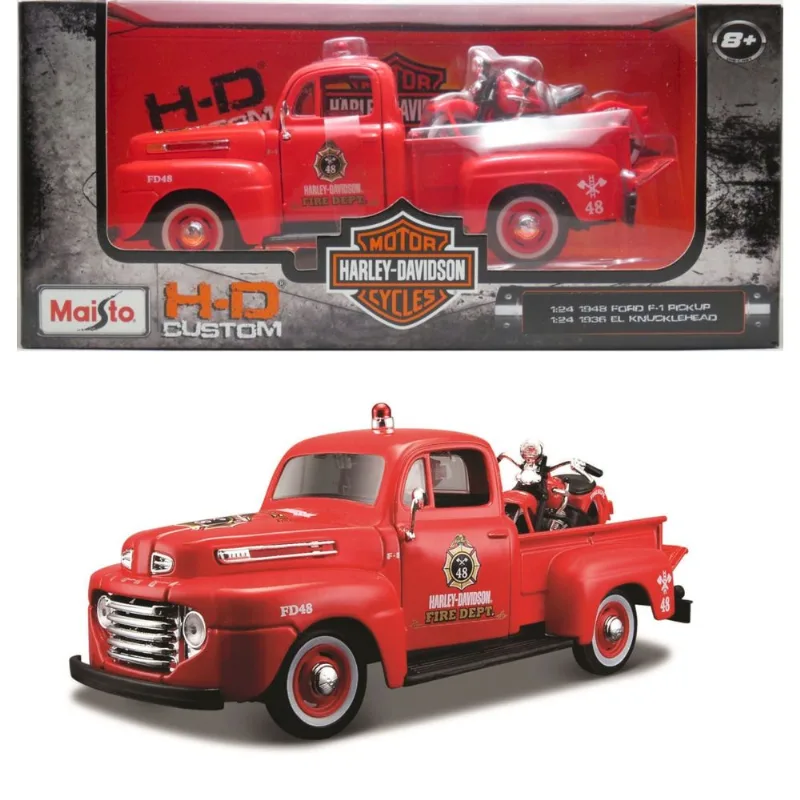 1948 Ford F-1 Pickup + 1936 EL Knucklehead - Harley Davidson HD Custom - 1/24 - Maisto