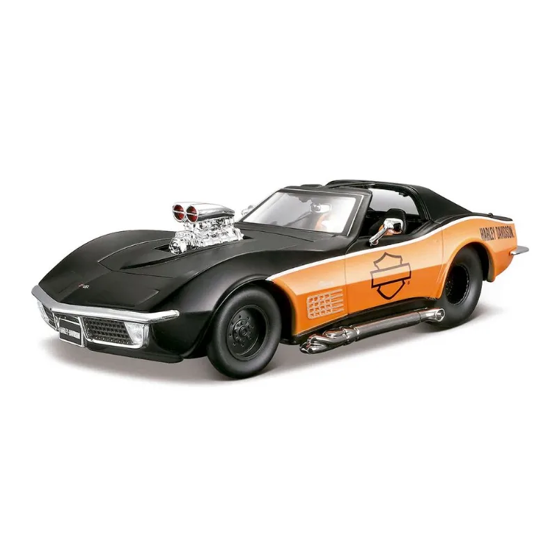 Miniatura Colecionável Chevrolet Corvette 1970 Harley Davidson Preto E Laranja 1/24 Maisto