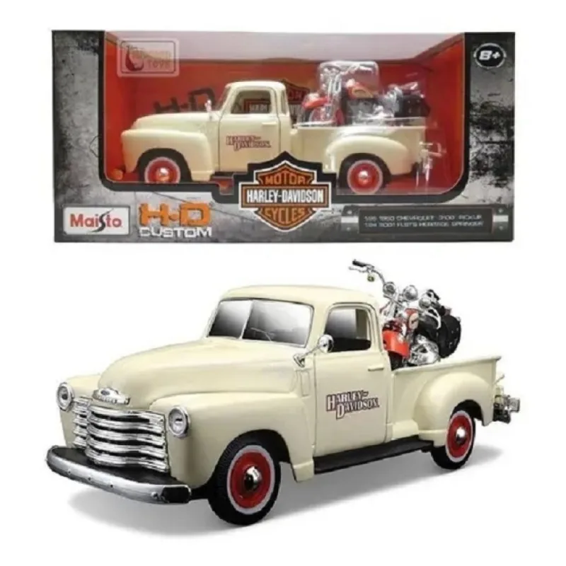 Miniatura Chevrolet 1950 Pickup 3100 e Harley Davidson 2001 FLSTS Heritage Springer 1/24 - Maisto