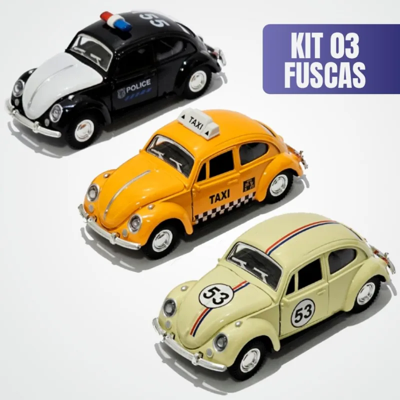 Kit 3 Super Carrinhos Miniatura Fusca Colecionador Fricção Coleção 1957