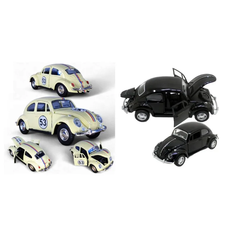 Kit 2 Super Miniatura Carrinho De Ferro Fusca 1957 Herbie Abre 3 Portas Pneus Borracha Colecionador