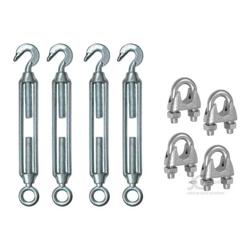 Kit Esticador Para Cabo De Aço 3/16 E Clips 3/16 4 Unidades