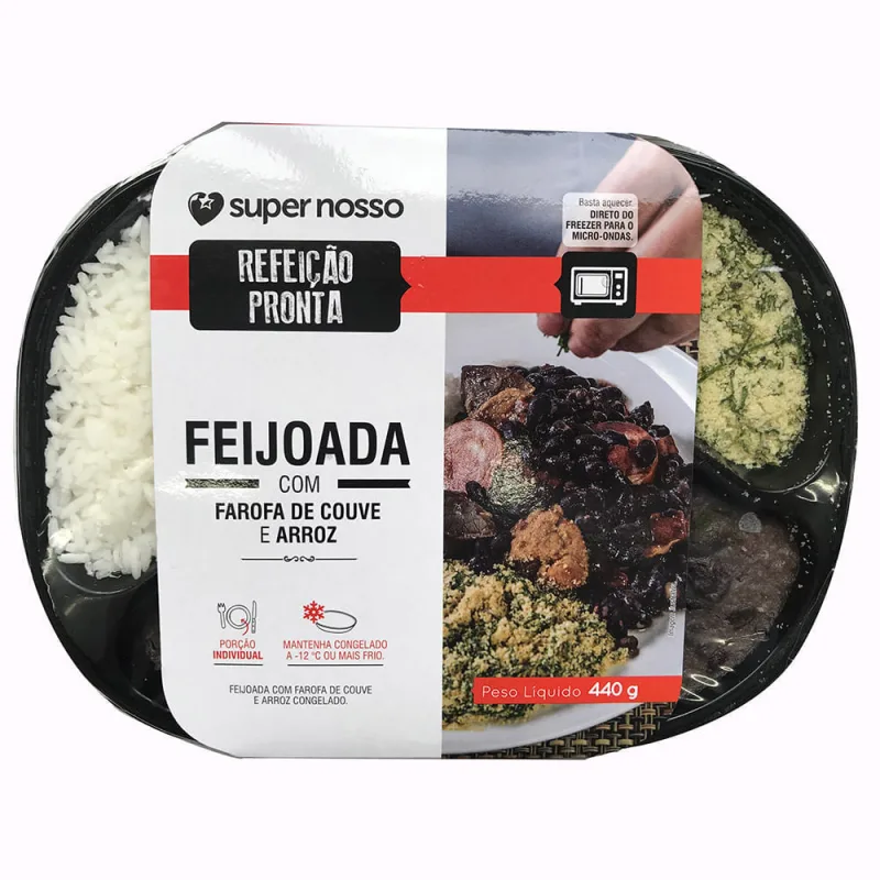 Refeição Pronta Super Nosso Feijoada, Farofa de Couve e Arroz Branco 440g - Supernosso