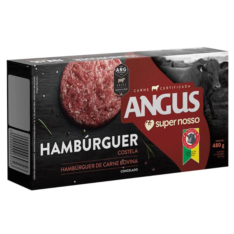 Hambúrguer de Costela Angus Super Nosso com 4 Unidades Congelado 480g