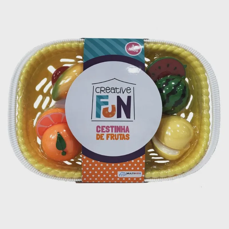Cestinha de Frutas - Creative Fun - Frutinha Com Velcro - Cesta Amarela multilaser