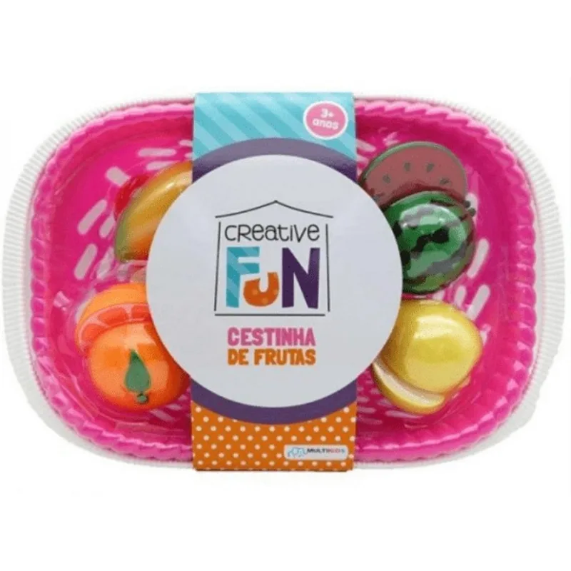 Cestinha de Frutas - Creative Fun - Frutinha Com Velcro - Cesta Rosa multilaser