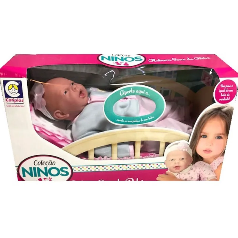 Boneca Colecao Ninos - Com Boca Aberta Sem Dentinho - Cinza e Rosa cotiplas