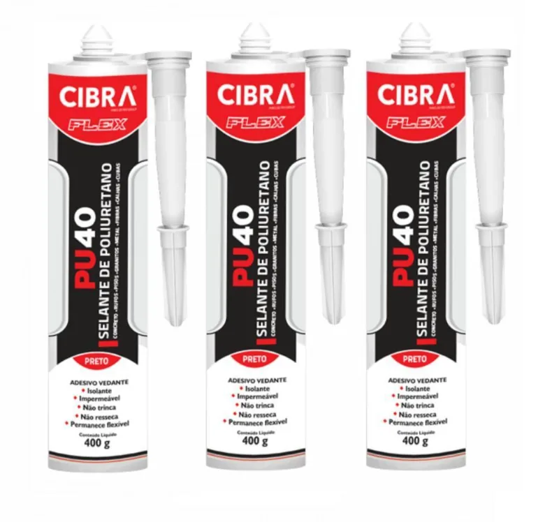 Kit Com 03 Cola Selante Adesivo Flex Pu 40 Preto 400 Gr