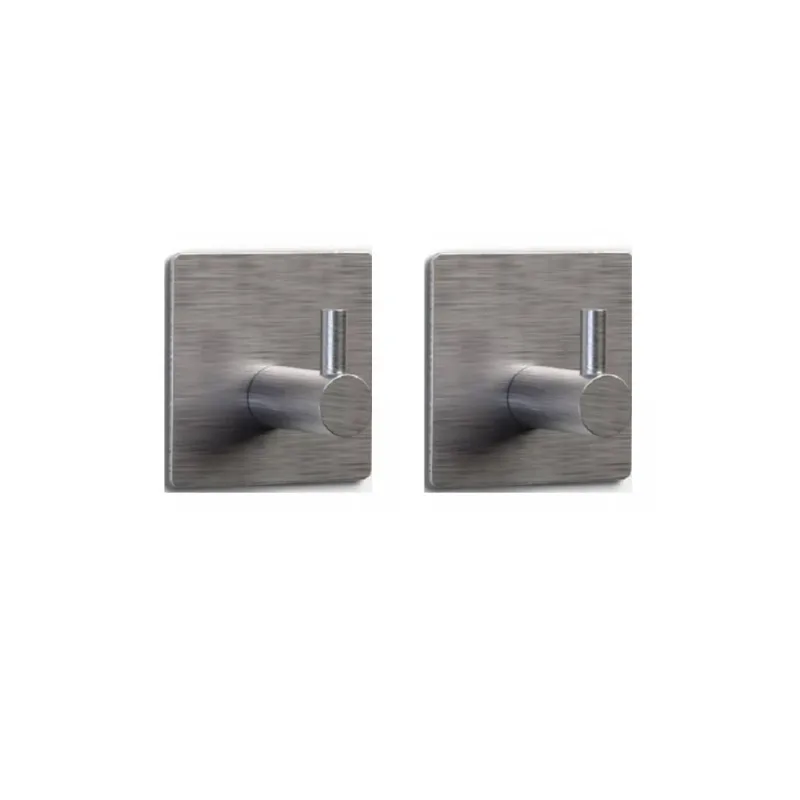 2 Gancho Cabide De Parede Autoadesivo Quadrado Inox Escovado