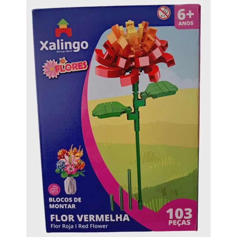 Blocos de Montar - Flor Vermelho - Mundo Encantado xalingo