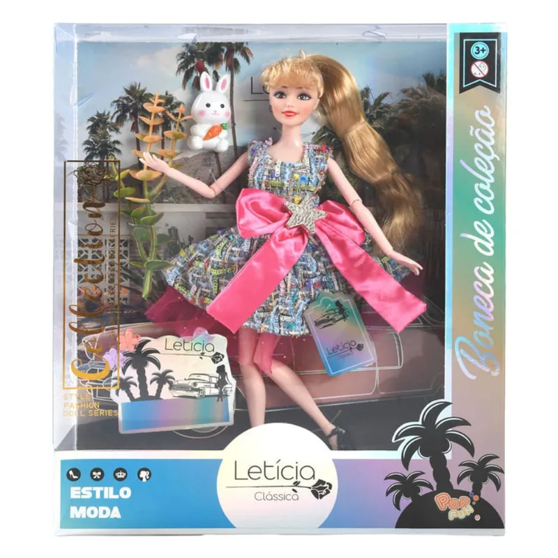 Boneca Leticia Classica - Boneca de Colecao - Vestido Rosa e Azul TERRACO - Ciatoy