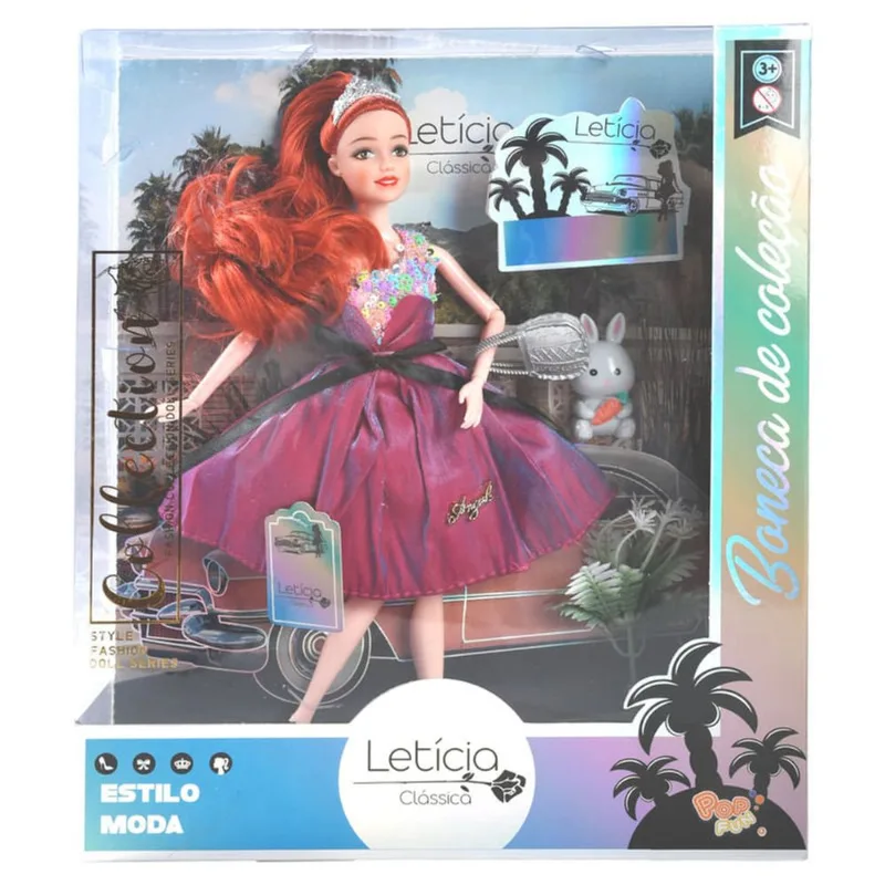 Boneca Leticia Classica - Boneca de Colecao - Vestido Rosa Escuro TERRACO - Ciatoy