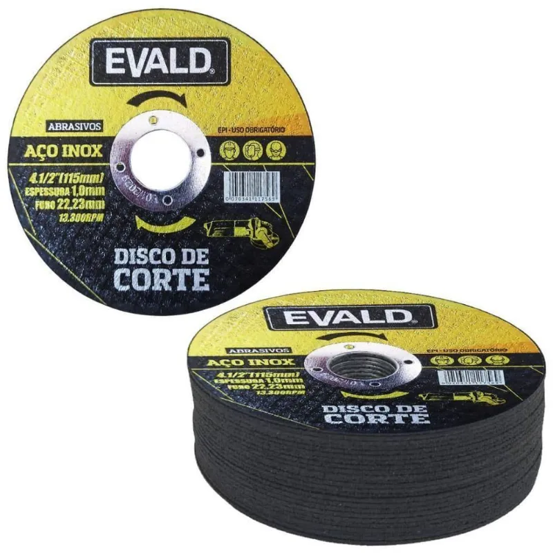 Disco De Corte 4.1-2 Pol 115 Mm Aço Inox Kit 25 Unidades Evald