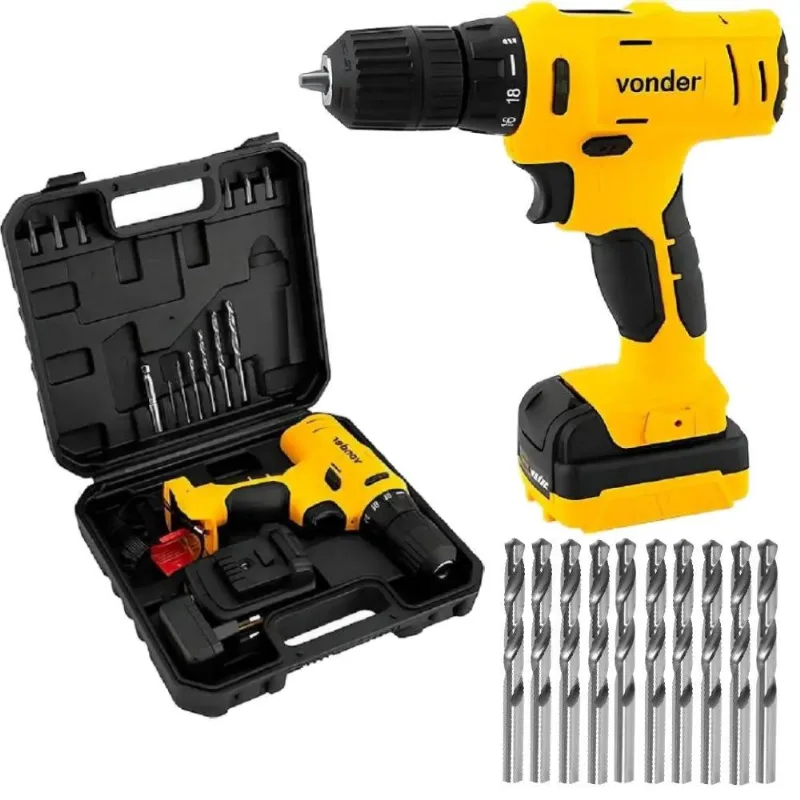 Parafusadeira Com Bateria 12v E Kit + 10 Brocas Em Aço Vonder