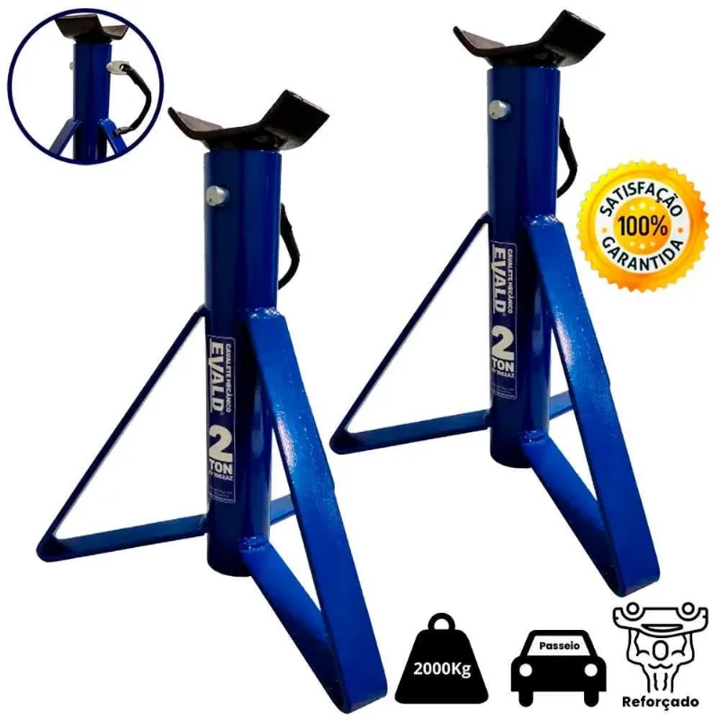 Cavalete Mecânico Automotivo 2 TON Kit 2 Peças EVALD Vermelho