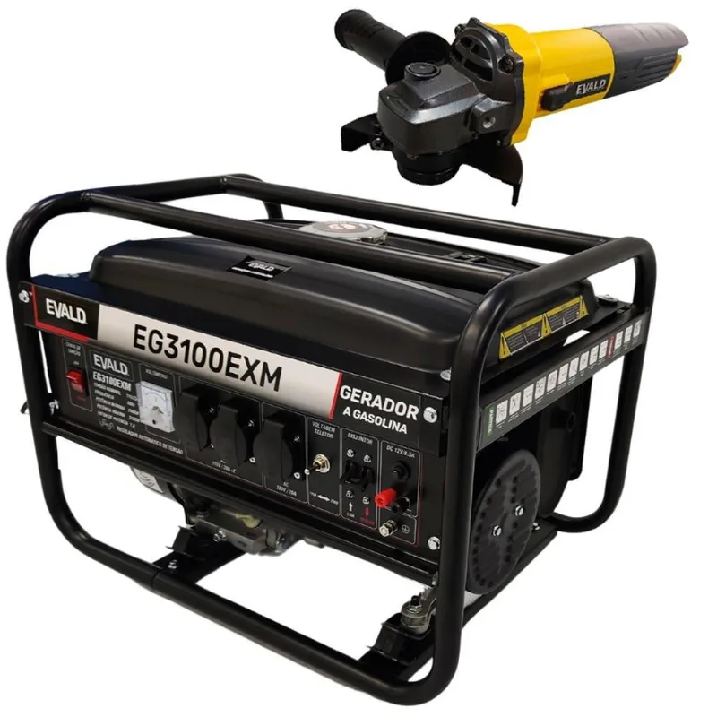 Gerador a Gasolina 3,1KVA Bivolt Com Esmerilhadeira 4.1/2 POL EVALD 110V