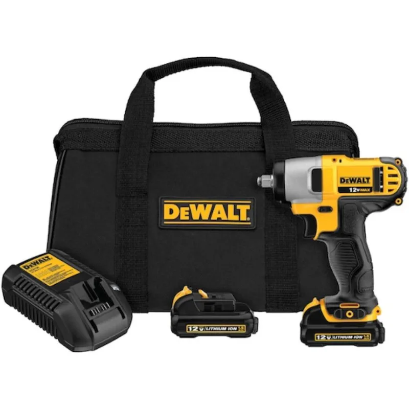Chave De Impacto 3/8 Pol Com 2 Baterias 12v Carregador Bivolt E Bolsa Dewalt