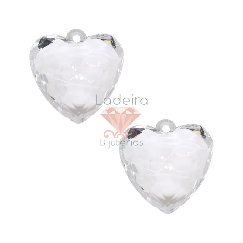 PINGENTE CORAÇAO 40X42MM EM ACRILICO COM 500GR Cristal Transparente