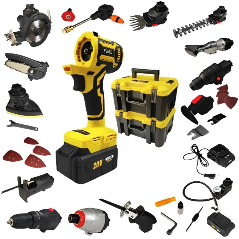 Kit Furadeira Bateria 20 V Multifuncional 14 em 1 Brushless EVFM-14 EVALD Bivolt