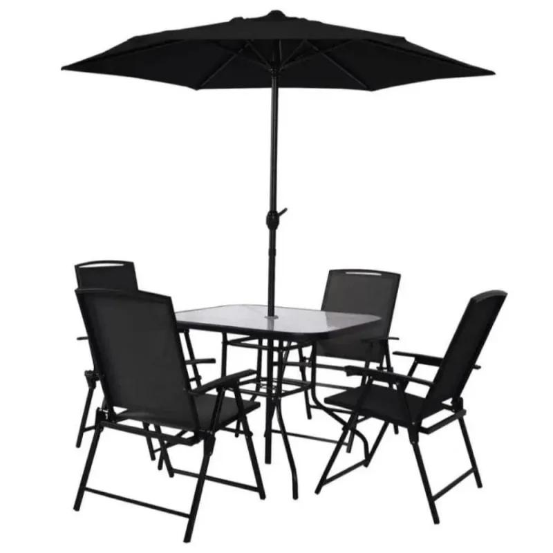 Conjunto com Mesa Cadeiras e Guarda Sol Preto para Jardim Chicago MOR - mor