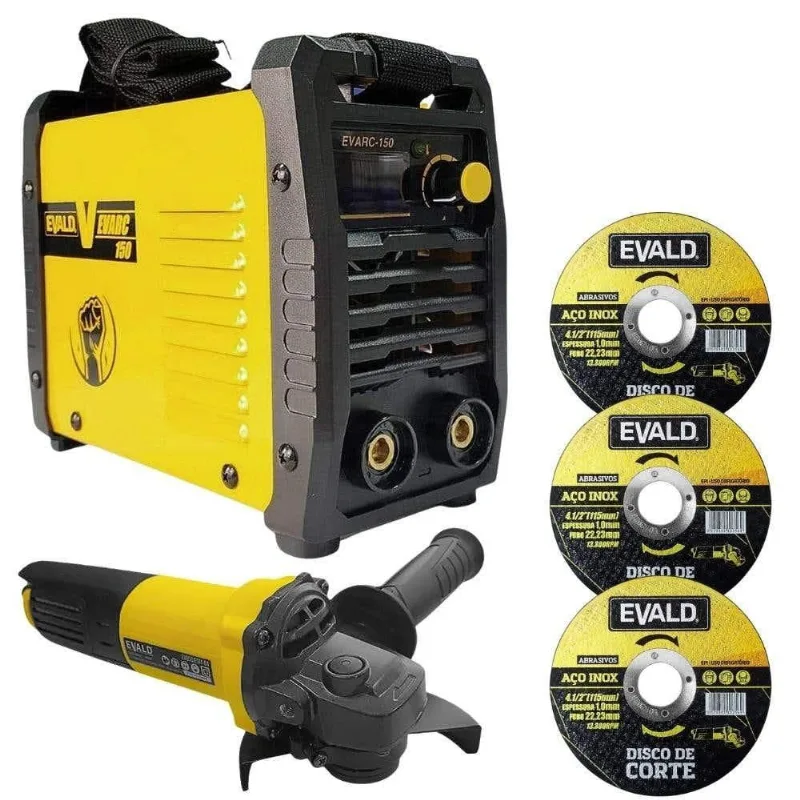 Máquina Solda Inversora EVARC-150 com Esmerilhadeira 850W EV850 e 3 Discos EVALD 110V