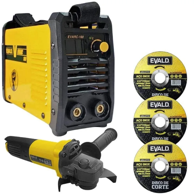 Máquina Solda Inversora EVARC-160 com Esmerilhadeira 850W EV850 e 3 Discos EVALD 110V