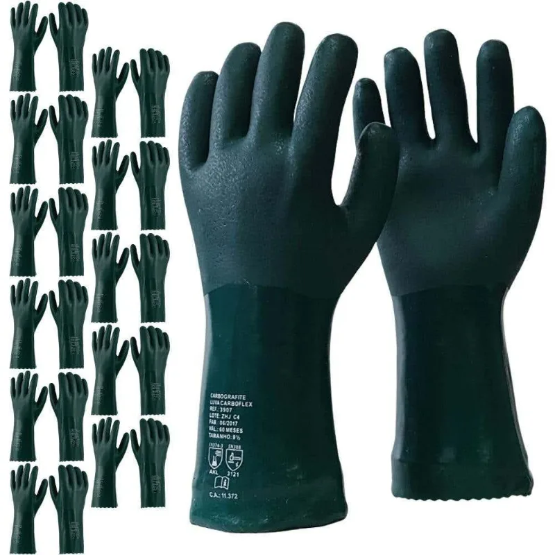 Luva Carboflex Pvc Palma Áspera 36 Cm Com 12 Pares Carbografite