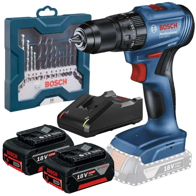 Parafusadeira De Impacto 65nm Brushless Com 2 Baterias 4,0ah Carregador Bivolt E Estojo 15 Peças Bosch
